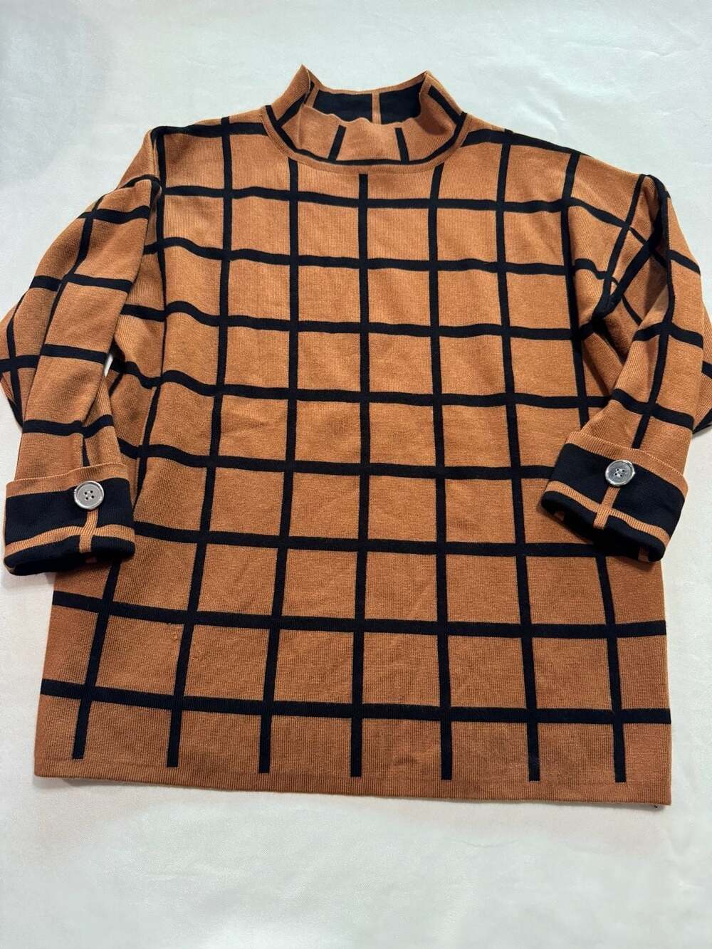 Minimalist Grid Mock Neck Sweater Cozy Academia Neutral Knit Top